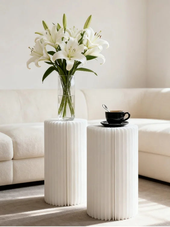 2 cylindrical flower stands, foldable PVC paper pillar display stand wedding center stand,suitable for birthday party decoration