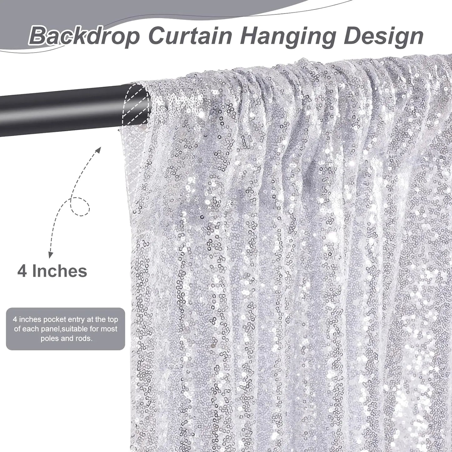 Silver Sequin Backdrop Curtains 8 Panels 2FTx8FT Wedding Photo Backdrop Glitter Birthday Bridal Party Curtains Sparkle Backgroun