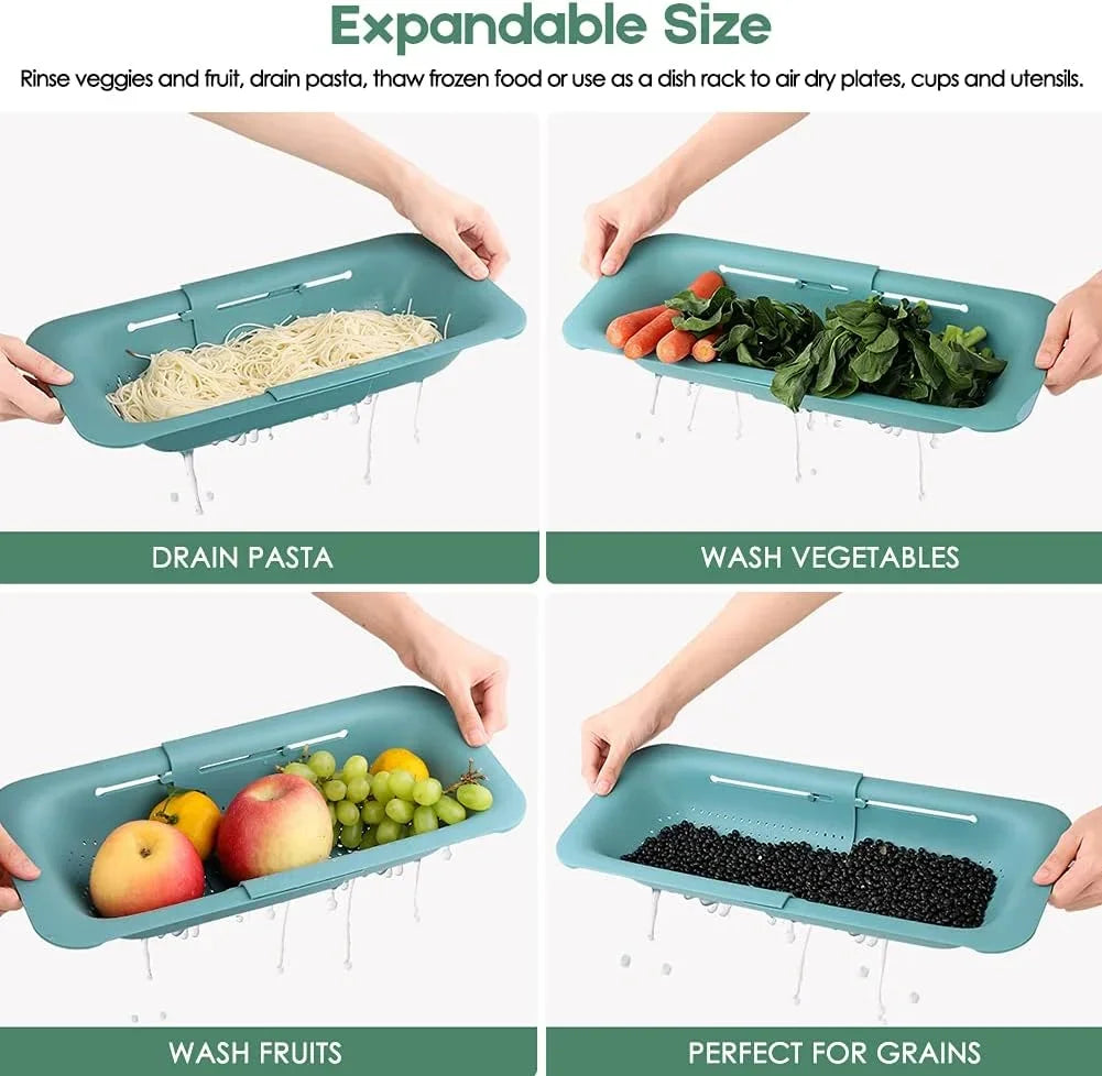 Collapsible Colander Kitchen Extendable Strainer Fruits Noodle Pasta Food Drain Basket Space-Saver Portable Drainer Over Sink