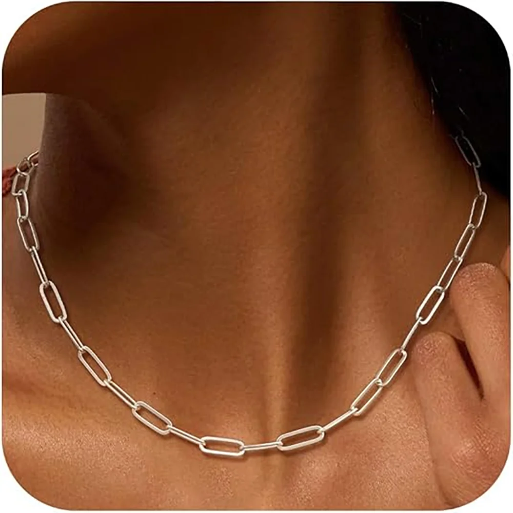 New 925 Sterling Silver Paperclip Neck Chain Basic Link Chain Necklace for Men Women Fine Jewelry Party Gifts Ships from USA