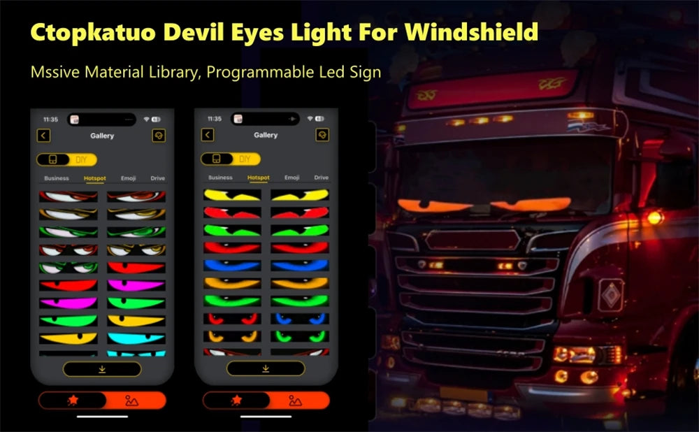 2PCS Devil Eyes Light Truck LED Windshield Eyes Custom Flexible Neon Matric Panel Car LED Display Flashing Evil Eyes For Cars