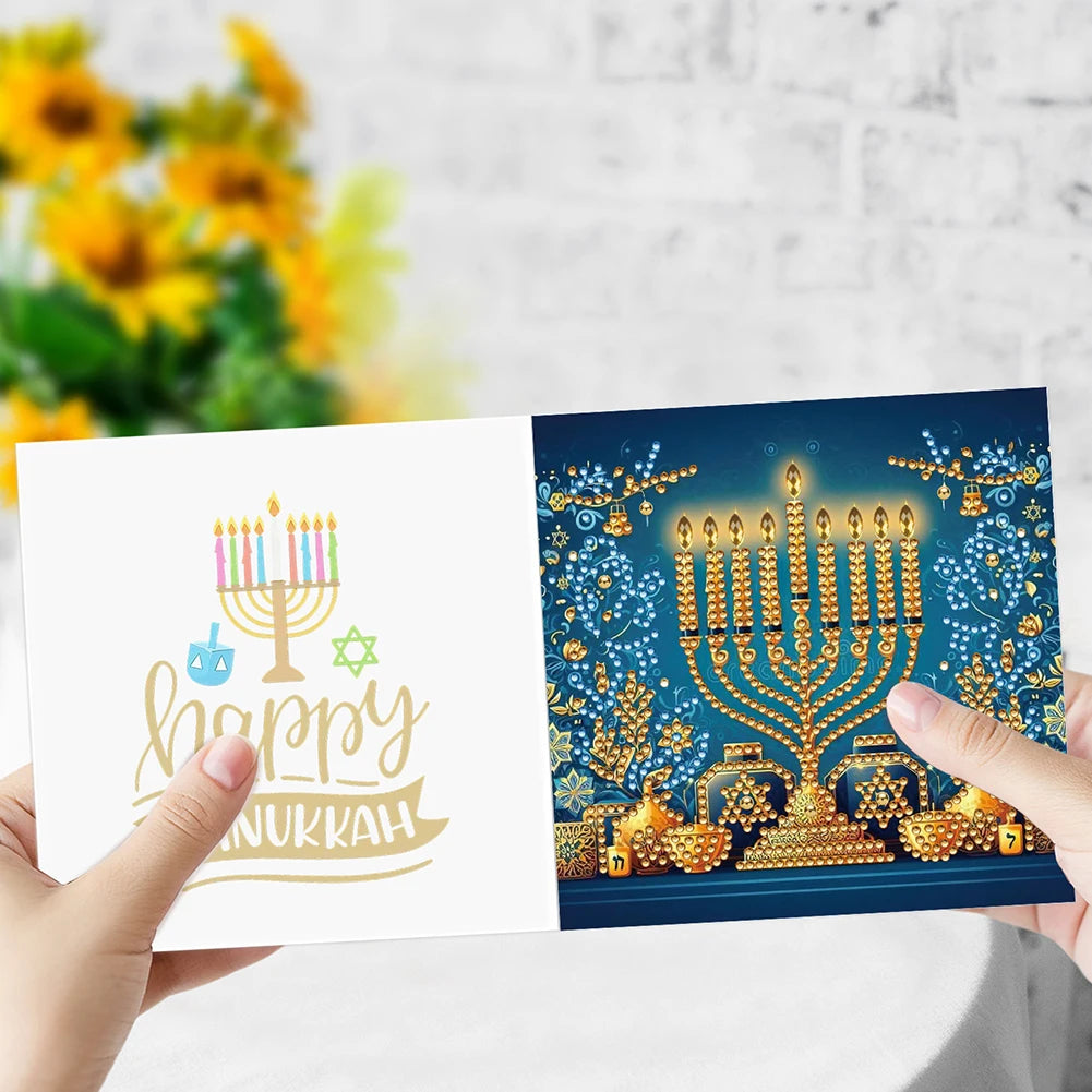 6PCS DIY Diamond Painting Greeting Card Set Hanukkah Pattern Diamond Art Greeting Cards for Birthdays Thanksgiving and Holidays