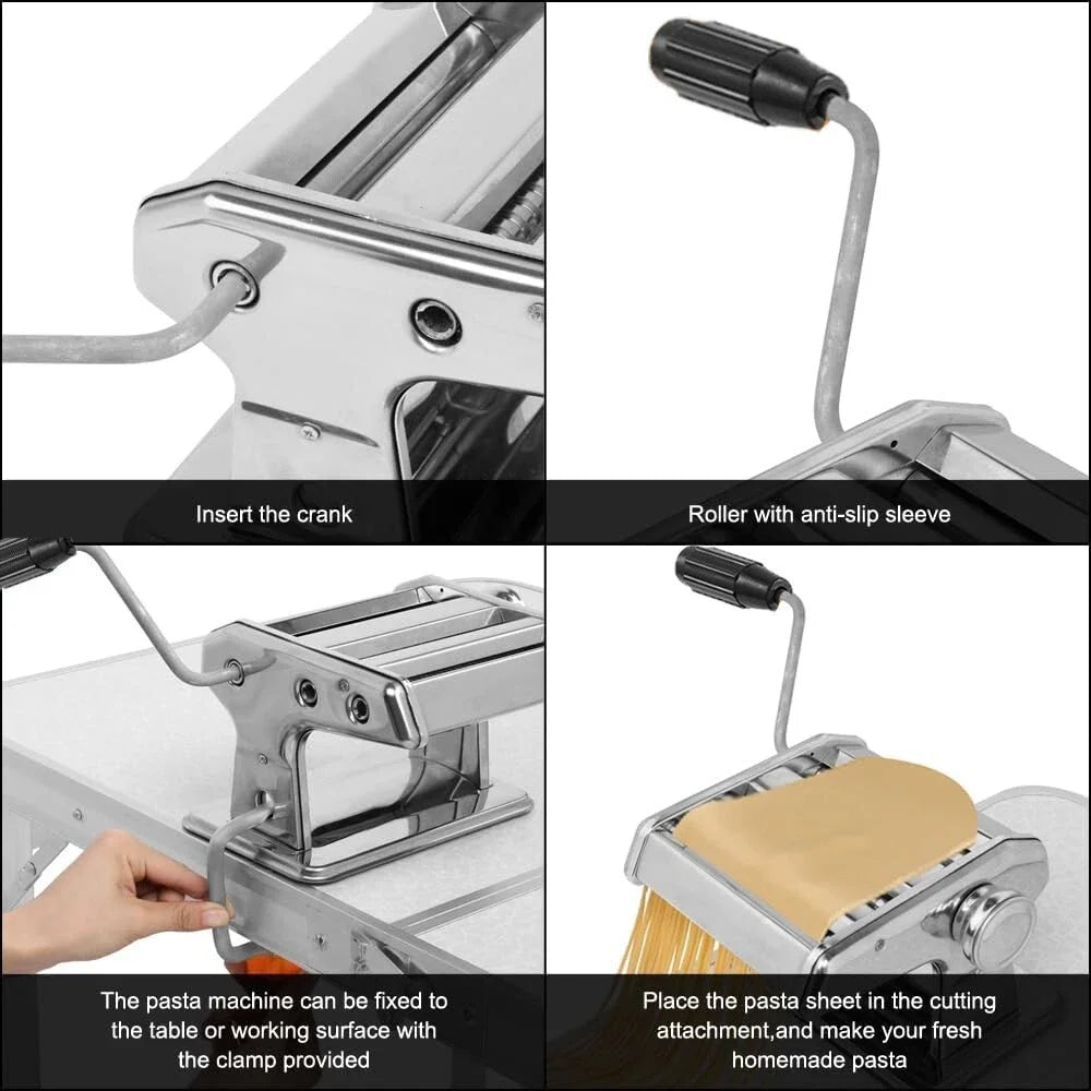 Stainless Steel Pasta Maker Machine Adjustable Noodle Dumpling Press with Two Cutters Multifunctional Kitchen Appliance