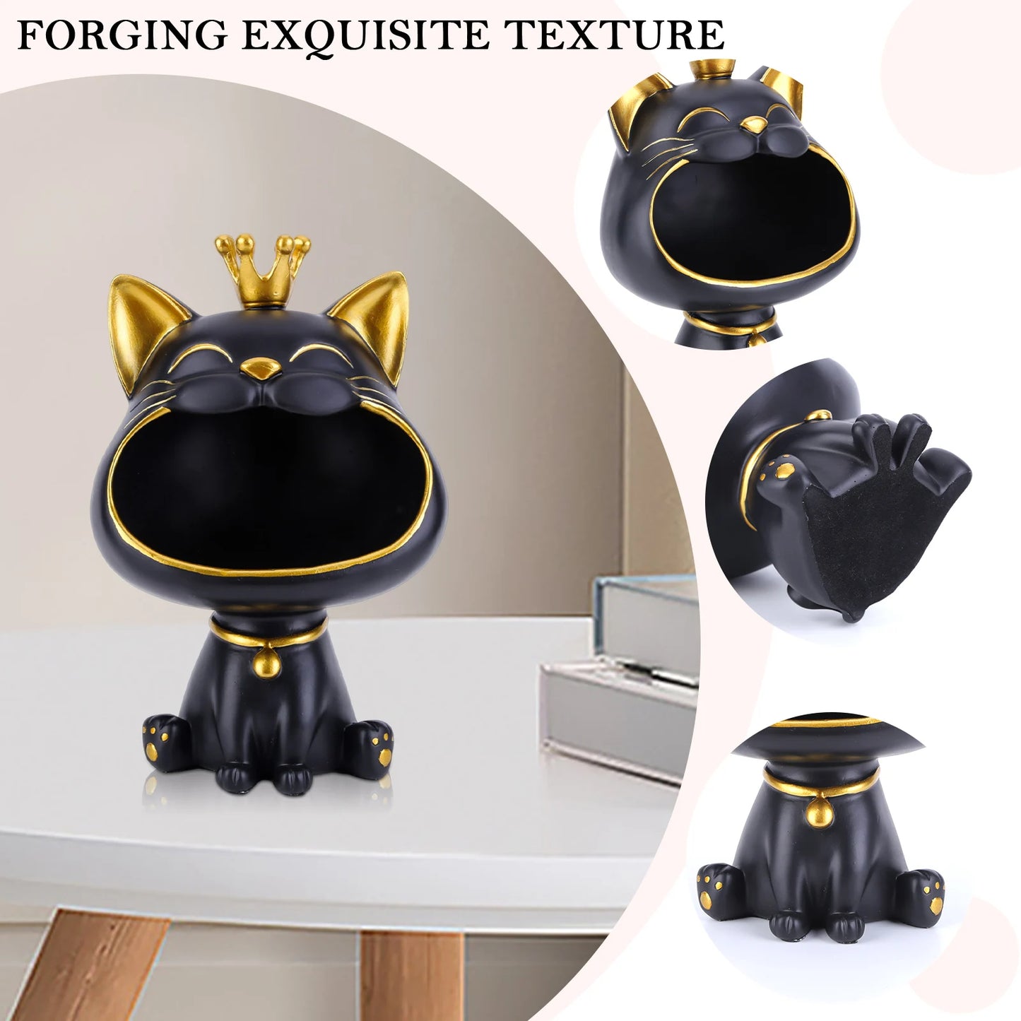 Lucky Cat Statue Decoration Resin Big Mouths Cat Statue Creative Small Items Container Cute Desktop Storage Accessories