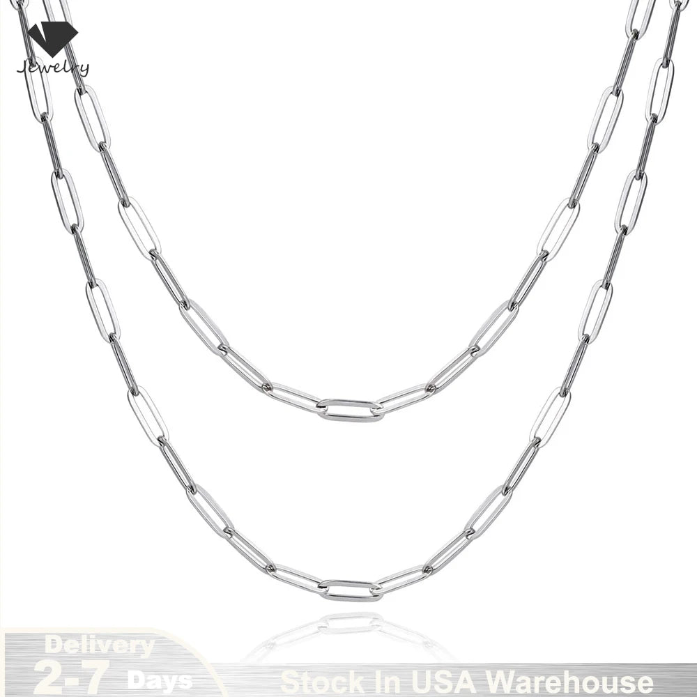 New 925 Sterling Silver Paperclip Neck Chain Basic Link Chain Necklace for Men Women Fine Jewelry Party Gifts Ships from USA