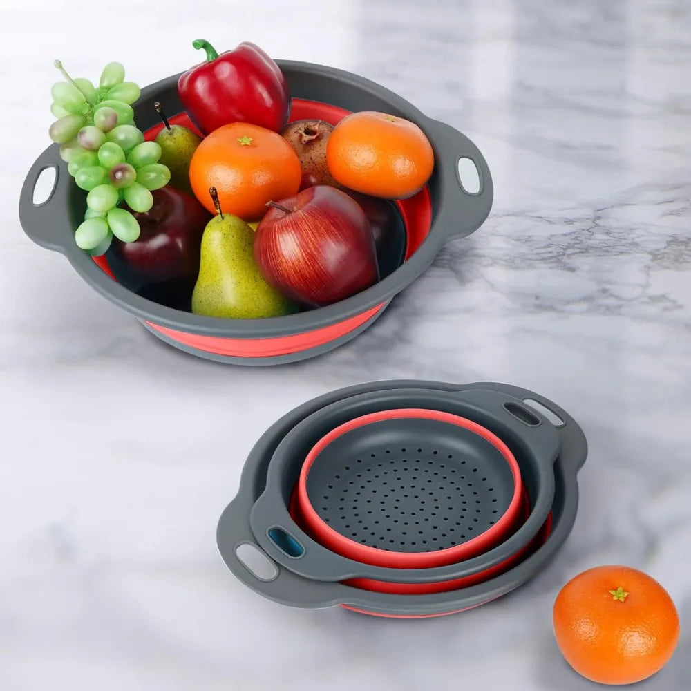 Collapsible Colander 3-Pack Set Space-Saving Foldable Kitchen Strainer with Non-Slip Base Durable Thickened PP+TPE Collapsible S