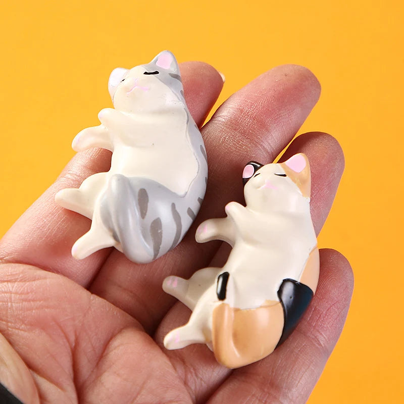 6pcs Kawaii Resin Mini Sleeping Cat Mini Figures Miniature Things Statues Dollhouse Room Home Decor Items Desk Accessories