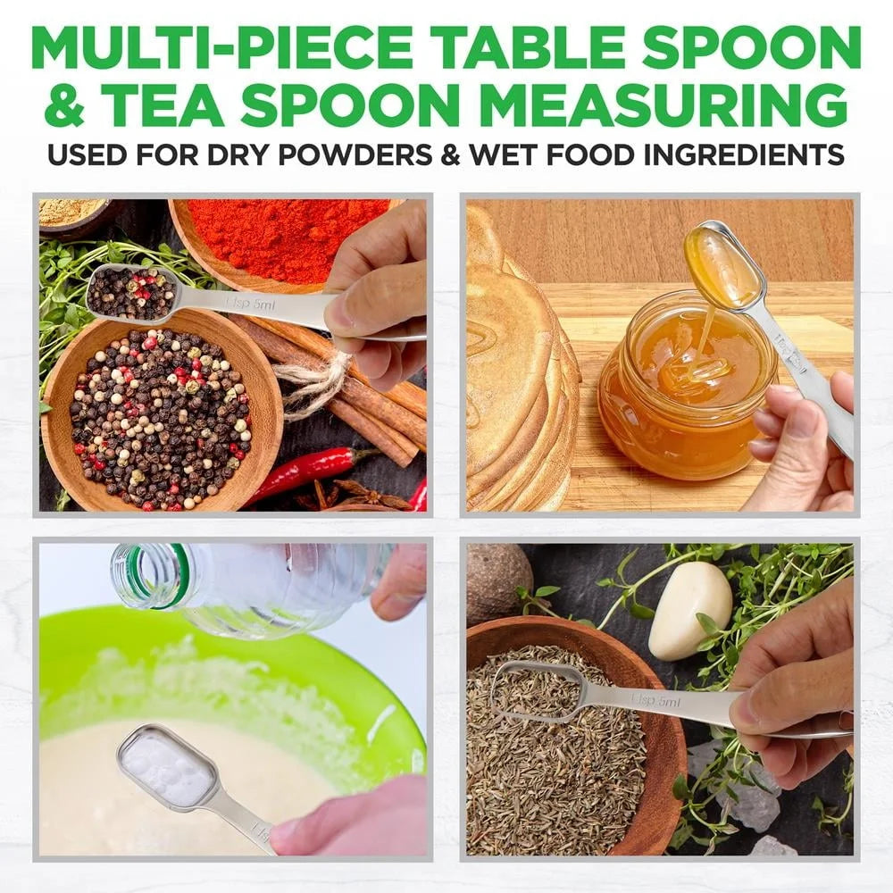 6Pc Stainless Steel Measuring Spoon Set Magnetic Stackable Dry Liquid Ingredients Kitchen Tools Ergonomic Design Easy Clean