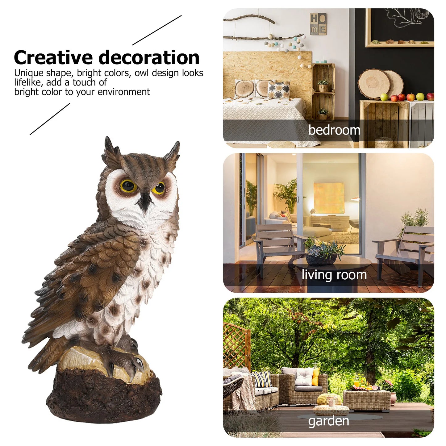Resin Owl Statue Fake Owl Outdoor Sculpture Garden Decor Bird Garden Sculpture Home Decor Owl Ornament for Living Room Office