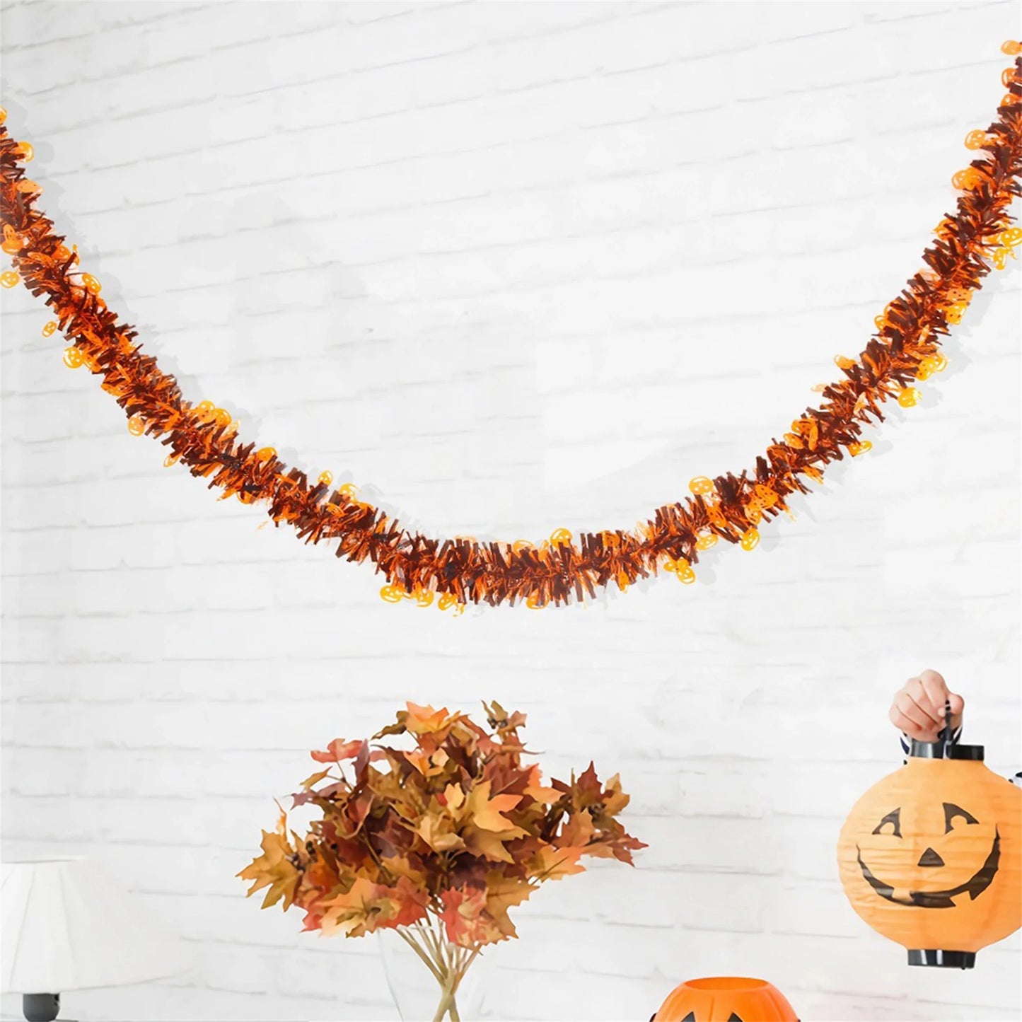 Halloween Spider Web Tinsel Garland with Ghosts Witches Spiders for Mantel Hanging Party Decorations and Wall Art