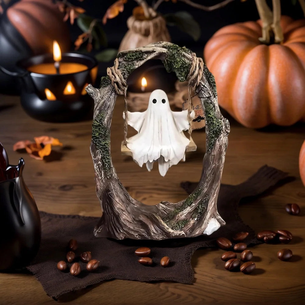Swinging Ghost Ornament Multi-Purpose Cute Spooky Halloween Figurine Lovely Ghost Decorations for Desktop Bookshelf Decor