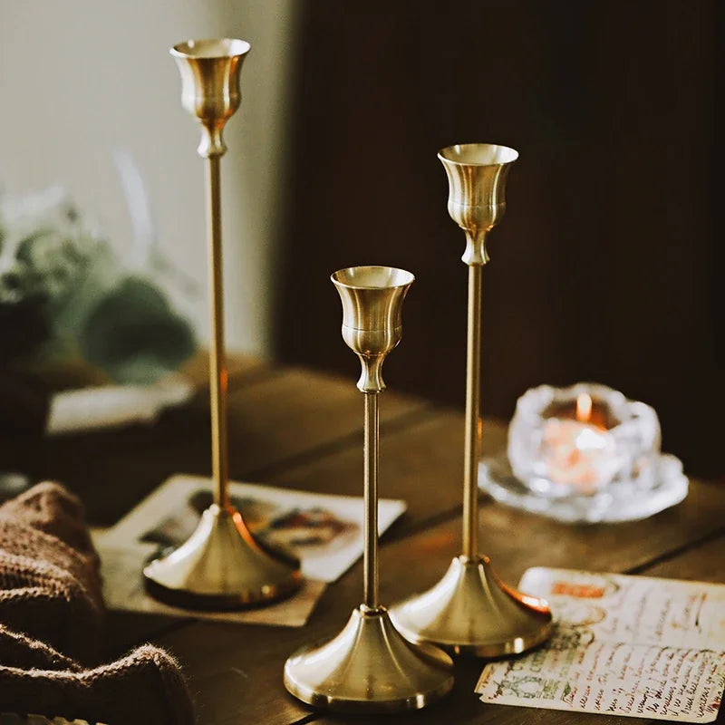 3pc Candlestick Holders Kit Brass Gold Candlestick Set Candle Holders Decorative Candlestick Stand for Wedding Party Dinning