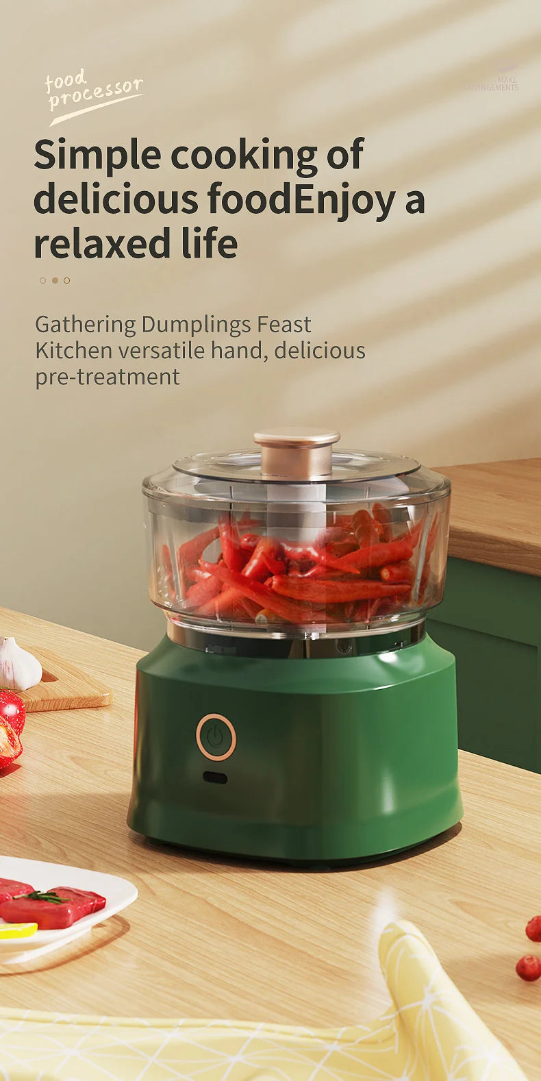 Kitchen Food Shredder Vegetable Meat Grinder 350ml Mini Wireless Electric Garlic Press Dual Purpose Garlic Puree Usb Charging