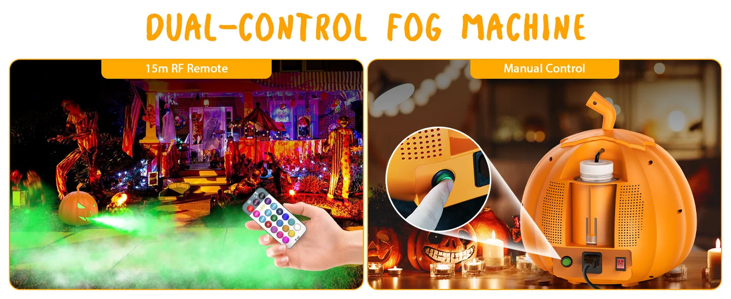 U'King 600W Pumpkin Fog Machine 12 Color RGB 6LED Lighting Effect Smoke Machine Remote for DJ Show Club Halloween Maker Fogger