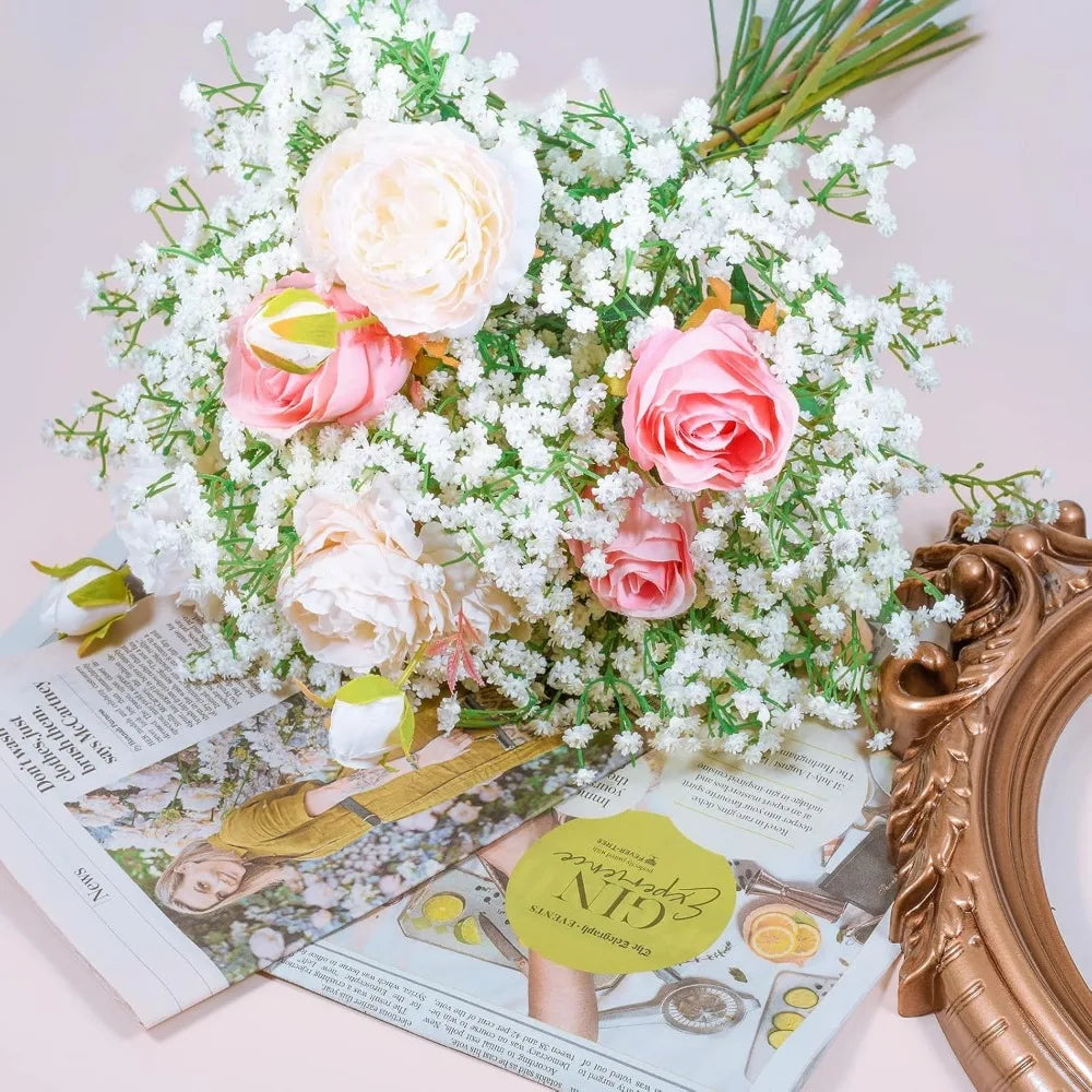 Babys Breath Artificial Flowers,6 Pcs Gypsophila Real Touch Flowers for Wedding Party Home Garden Decoration