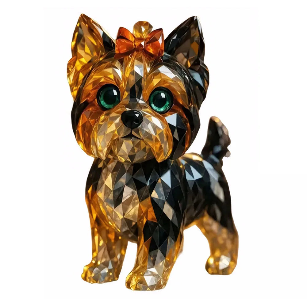 Creative Fake Crystal Animal Sculptures Cat/Dog Figurines Resin Animal Artwork Sculpture for Home Office Shelf Desk Table Decor
