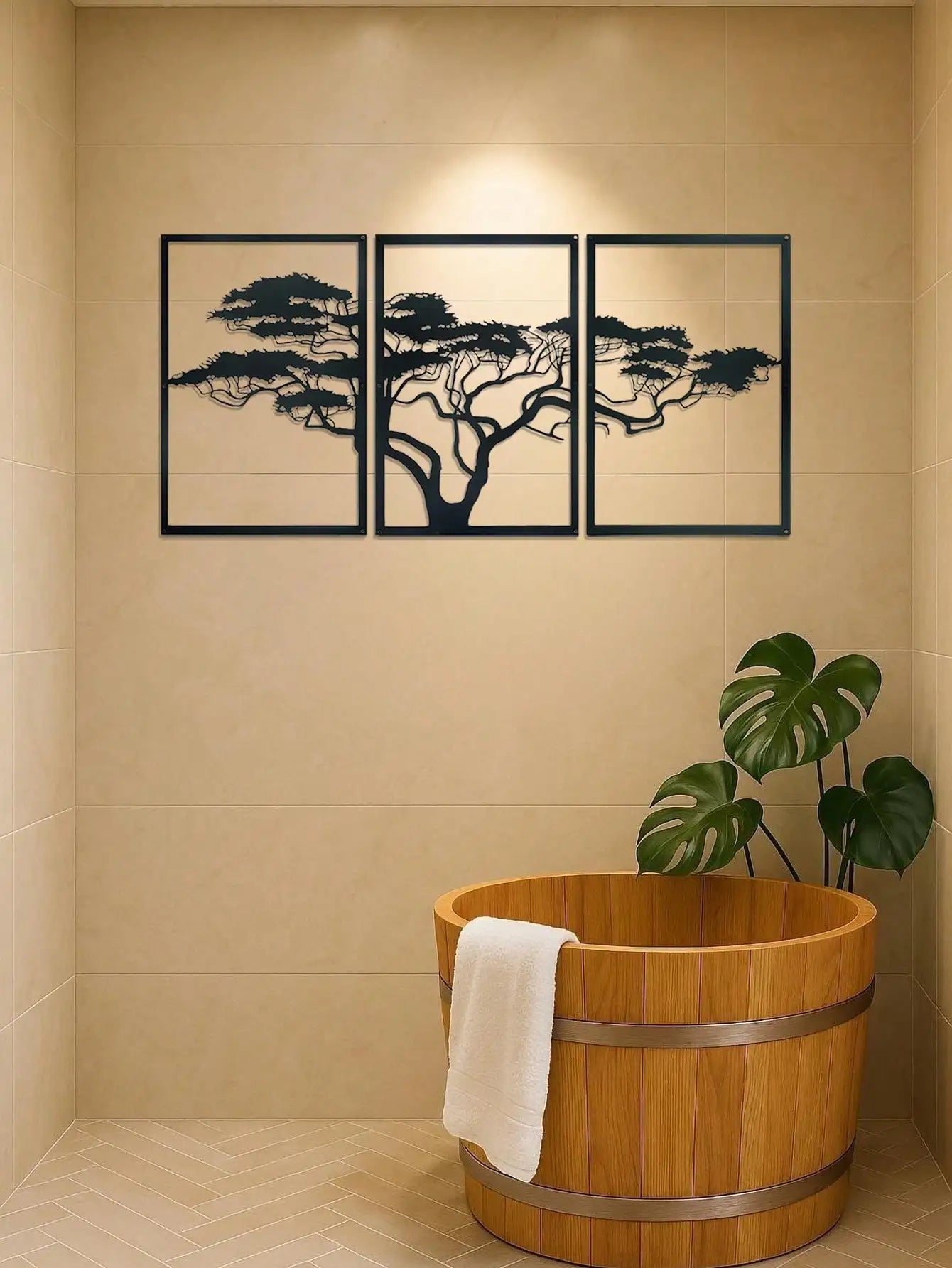 Premium 3-Piece Tree of Life Metal Wall Art Set - Elegant Black Bohemian Wall Decor for Living Room, Bedroom, Office, Bathroom
