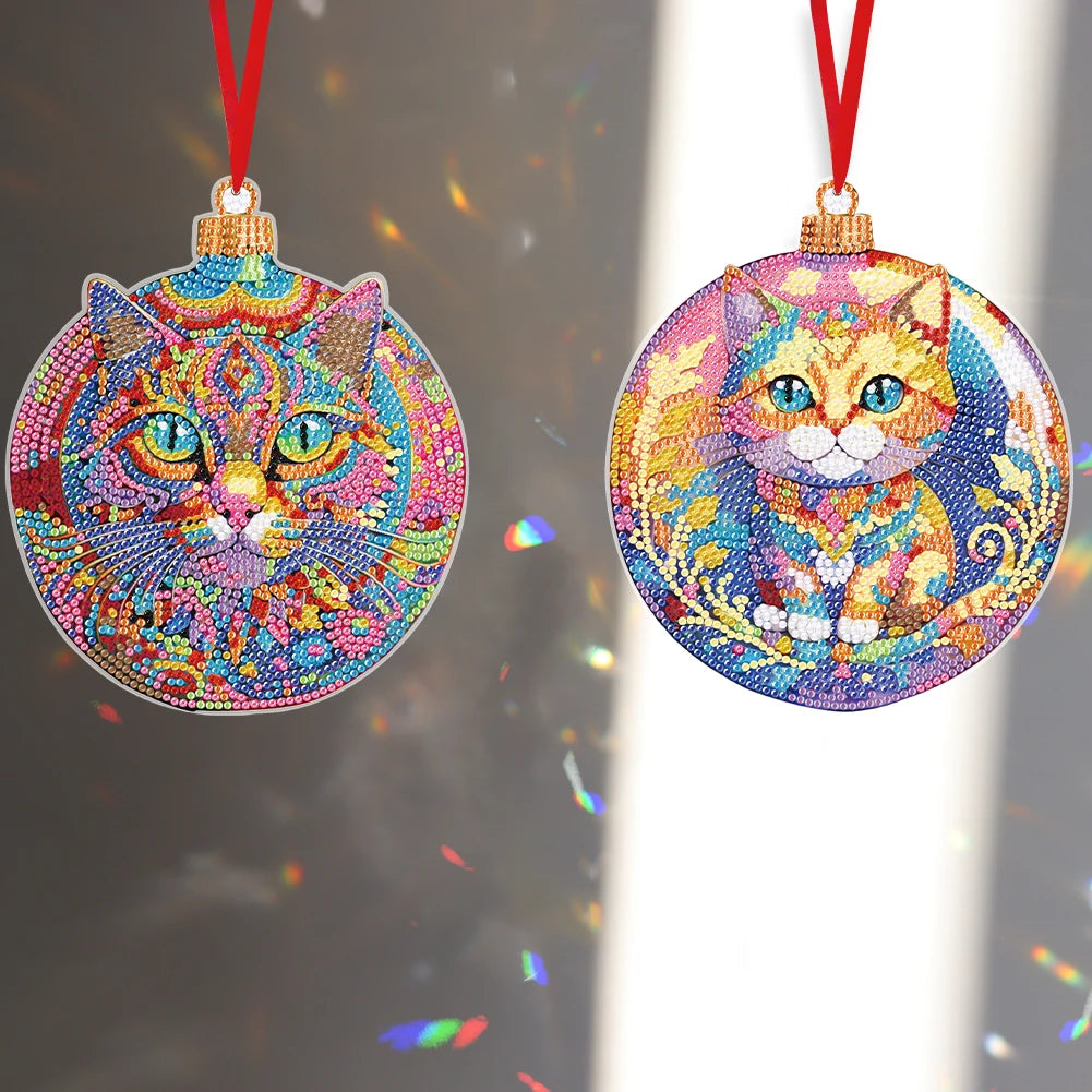 8PCS Diamond Painting Hanging Sign Colourful Cat Double Sided Diamond Painting Hanging Decor Diamond Drawing Hanging Ornament