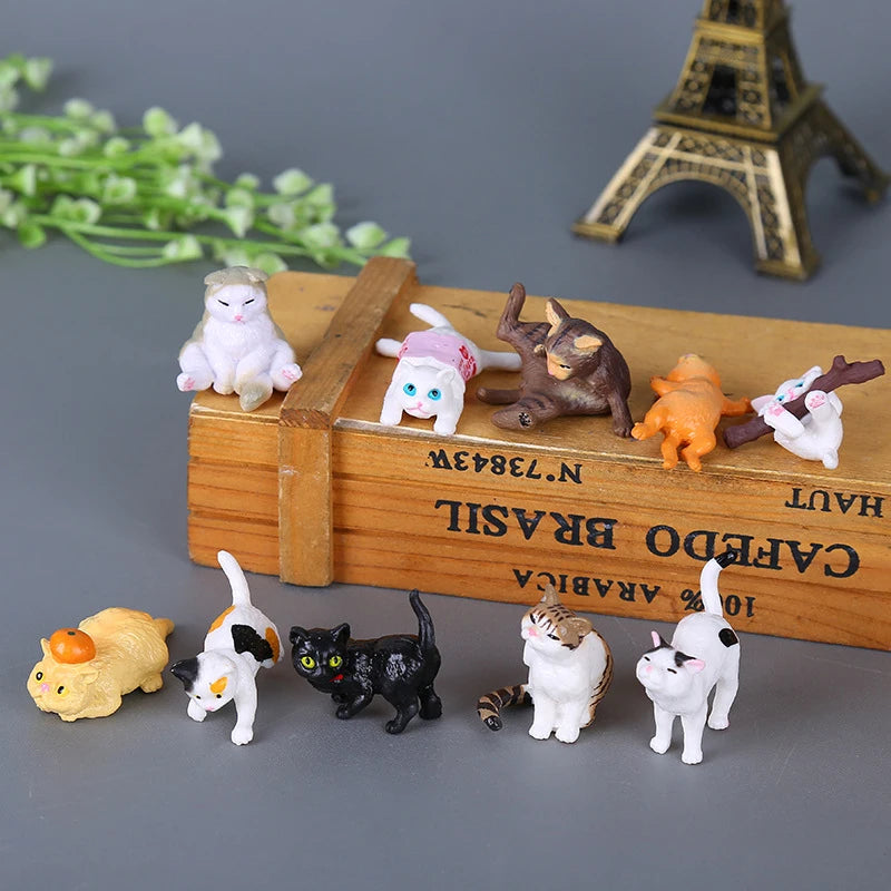 10pcs/set Cute Cat Miniature Ornaments Kitten Figurines Model Birthday Gifts For Kids Children Desk Car Home Decoration