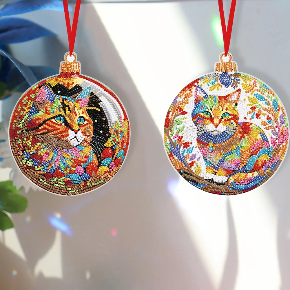 8PCS Diamond Painting Hanging Sign Colourful Cat Double Sided Diamond Painting Hanging Decor Diamond Drawing Hanging Ornament