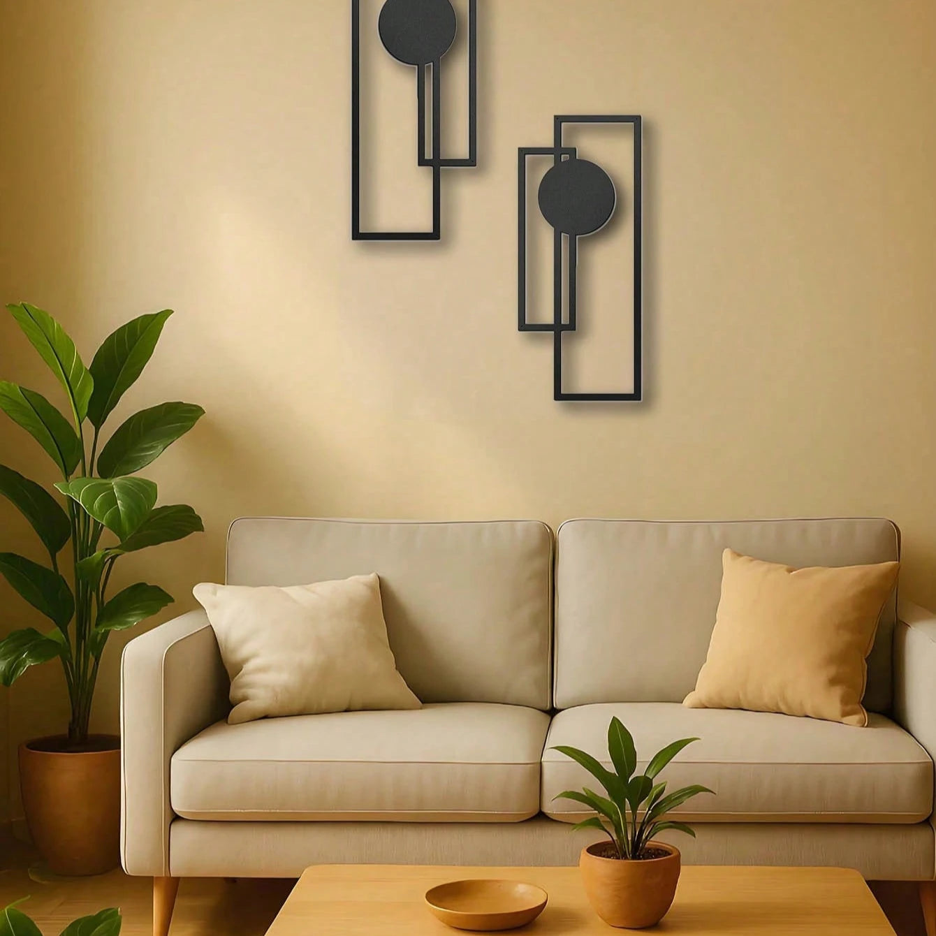 Minimalist Metal Wall Art – Geometric Rectangles & Circles: Modern Waterproof Home Decor, Gift & Halloween Accent