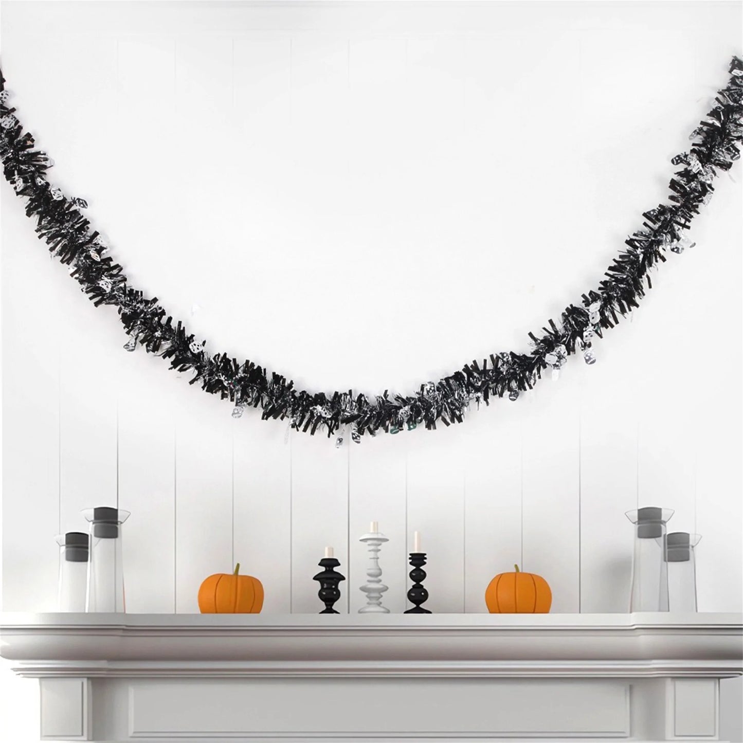 Halloween Spider Web Tinsel Garland with Ghosts Witches Spiders for Mantel Hanging Party Decorations and Wall Art