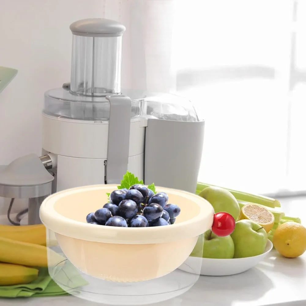 Kitchen Strainer Colander Bowl Drain Bowl Double Layer Home Multifunctional 2 in Colander Set for Food Mixing Salad, White 24x10