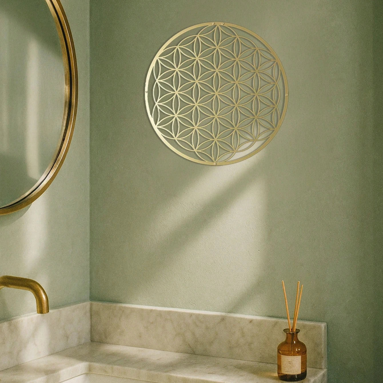 Flower of Life Metal Wall Sculpture - Elegant Lotus Decor Above-Couch Art for Living Room & Bathroom Perfect Housewarming Gift