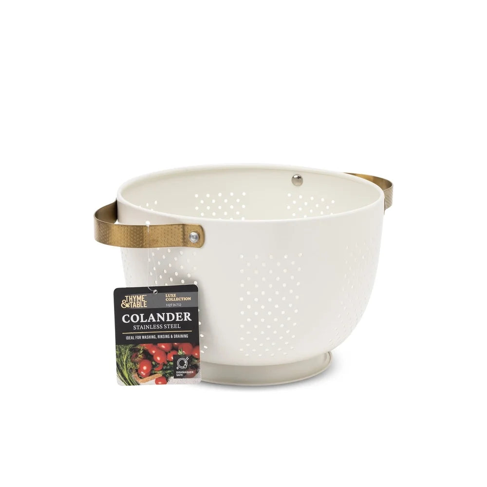 Stainless Steel Colander with Gold Handles 5QT Durable Kitchen Strainer