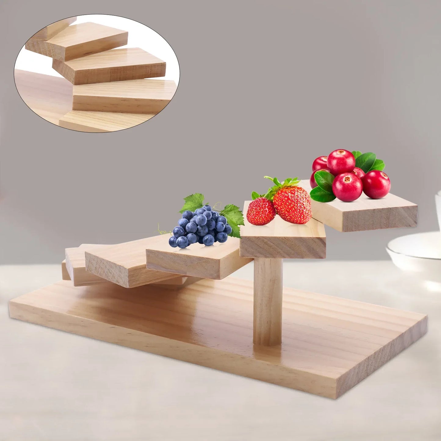 Wooden Multi-Tiered Sushi Platter, 7-Step Sashimi Serving Tray for Wedding Buffet, Decorative Food Display Stand for Kitchen