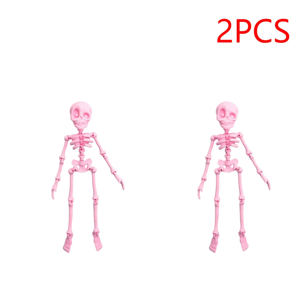 2/5PCS 3D Printed Skeleton Fridge Magnets with Movable Joints Cute Skull Fridge Magnets Home Kitchen Halloween Funny Decoration