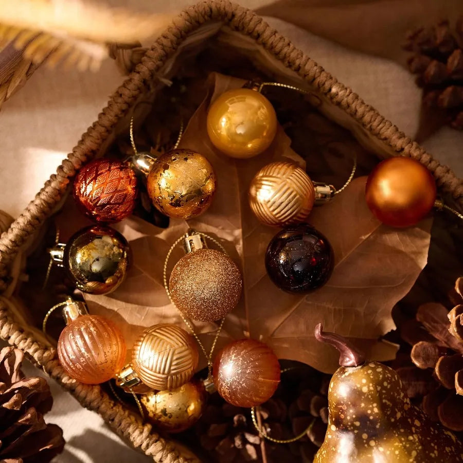 Mini Fall Ornaments Decorations for Tree 49ct 1.18inch Autumn Thanksgiving Tree Ornament Set Small Gold Orange Sh