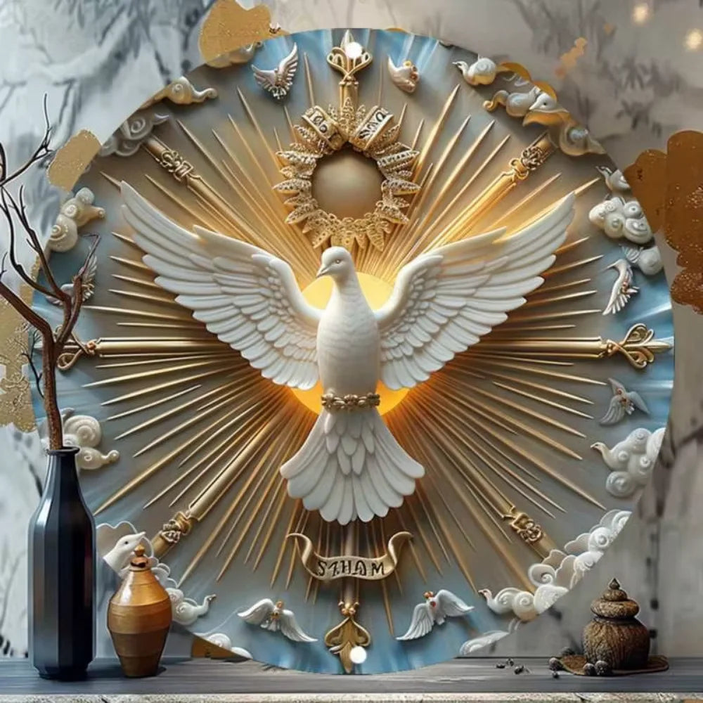 Christ the Spirit Dove Wall Art - 3D Relief Effect Aluminum Metal Logo Chinese Wall Hanging, Multi-Purpose Decor for Home Decor