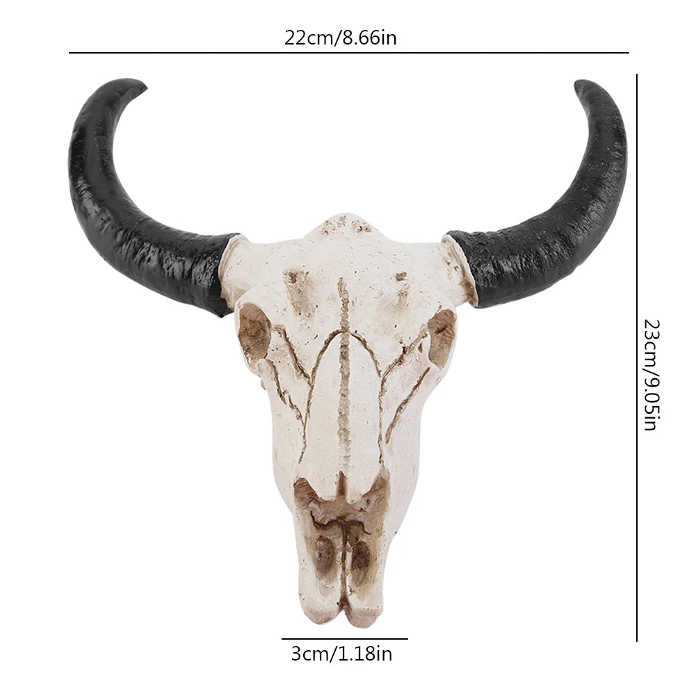 Longhorn Cow Skull Head Ornament Wall Hanging Animal Wildlife Sculpture Figurines Crafts Realistic for Home Halloween Decor