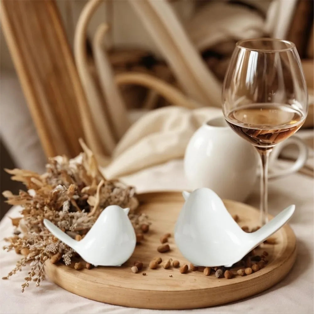 2 Pcs Small Animal Statues, White Bird Home Decor, Cute White Fat Bird Modern Home Decorative, Ceramic Decor for Office Desktop
