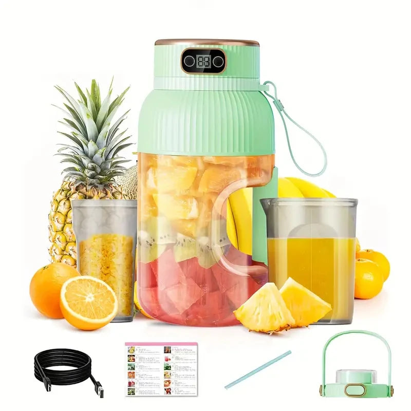 Compact USB-C Rechargeable 40oz Green Juicer Blender with Dual Lids Silicone Straw Quiet Operation and Easy Clean Design