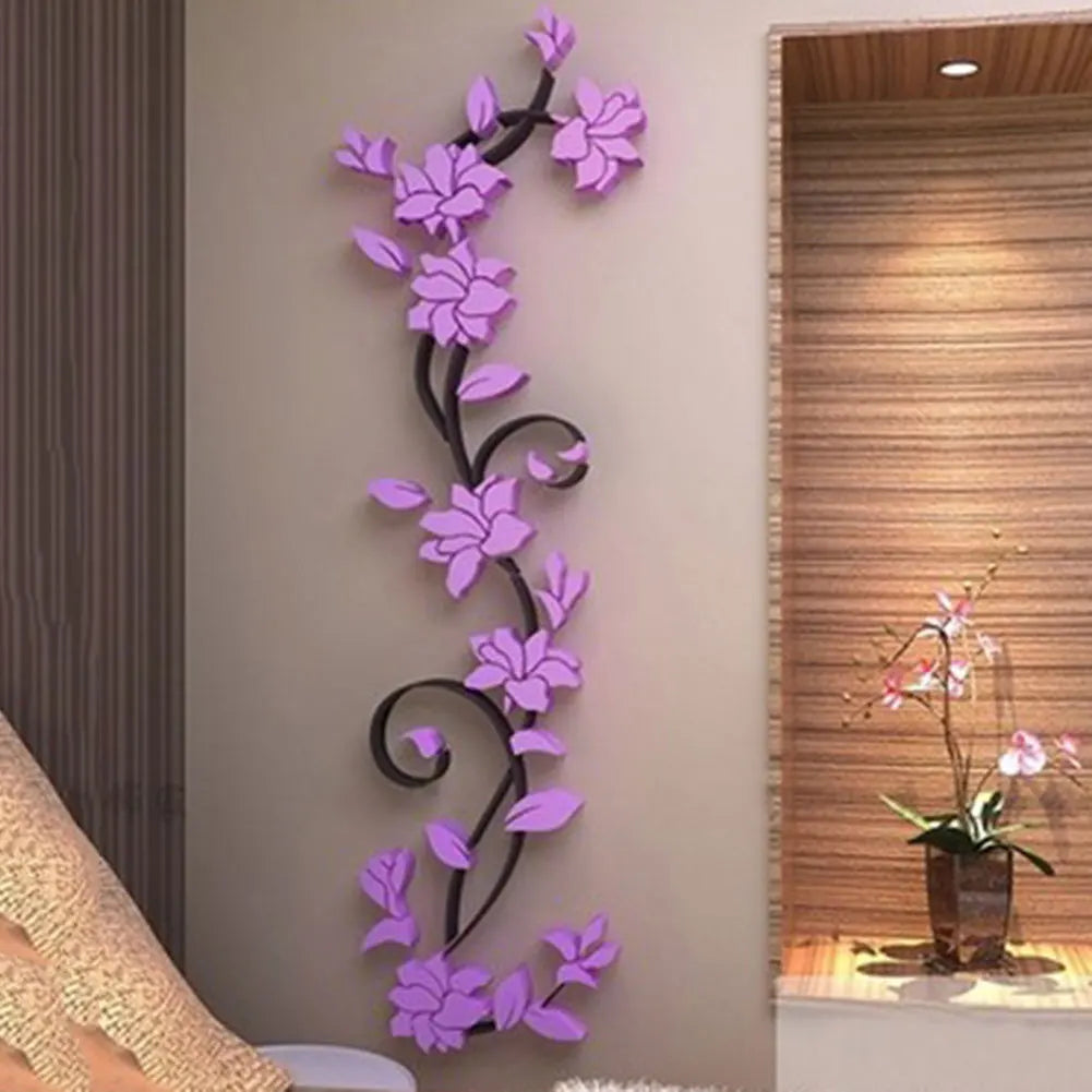 Rose Flower Acrylic 3D Acrylic Crystal Wall Stickers for Porch Corridor TV Background Wall Flower Decor Living Room Wall Sticher