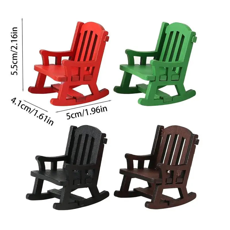 Wooden Mini Rocking Chair Desktop Decor Dollhouse Accessories DIY Ornament Miniature Landscape Chair Model Home Office Display