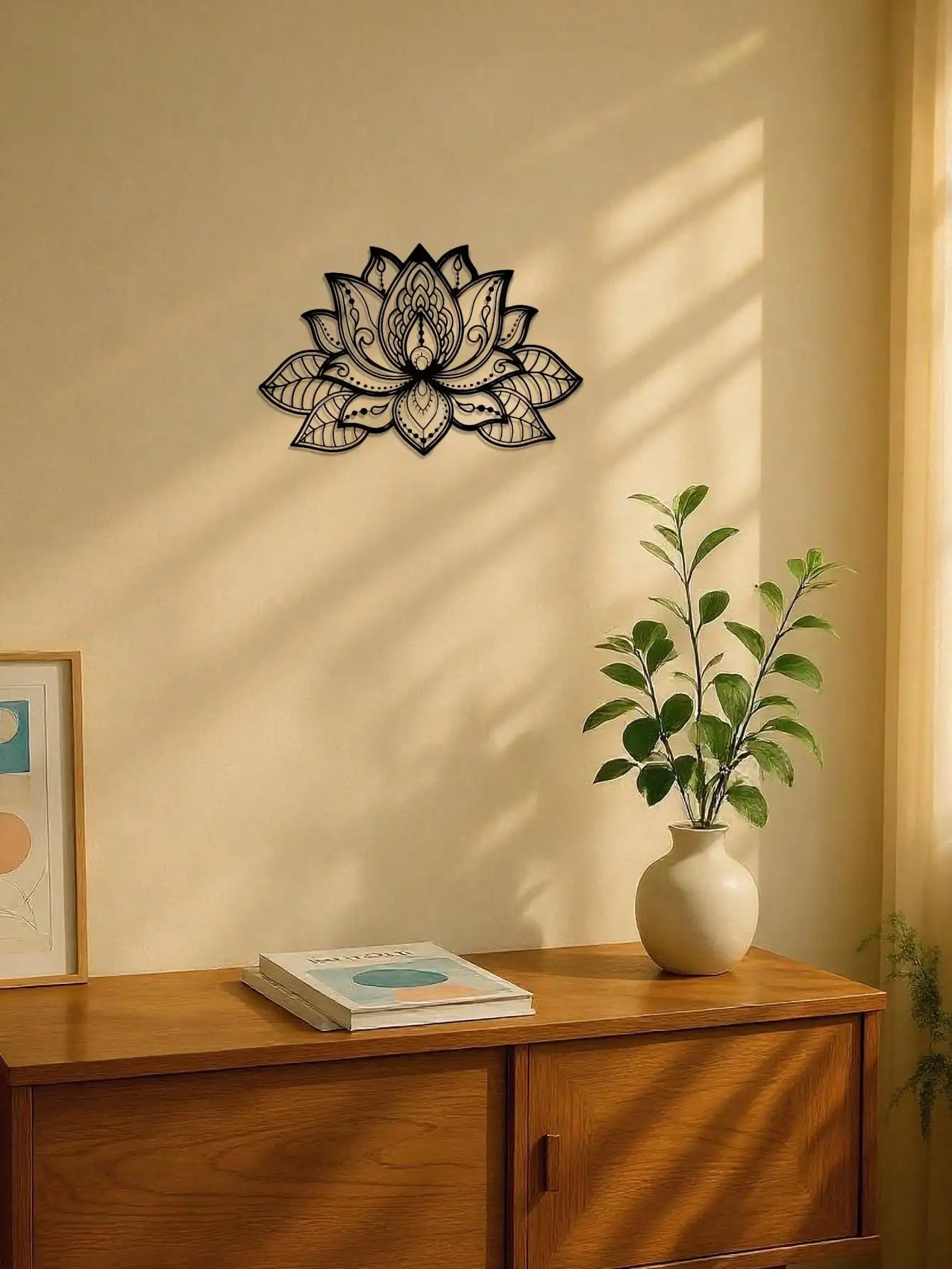 Bohemian Metal Wall Art Black Mandala - Lotus Flower Decor for Living Room Bedroom Office - Zen Meditation Home Hanging