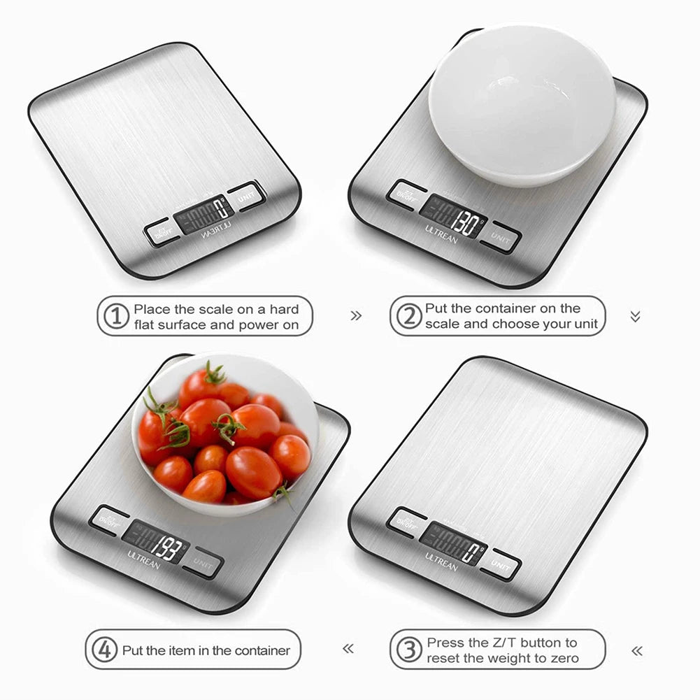 10kg Kitchen Digital Scale USB Charging LCD Display Stainless Steel Electronic Scales Jewelry Food Snacks Weighing Baking Tools