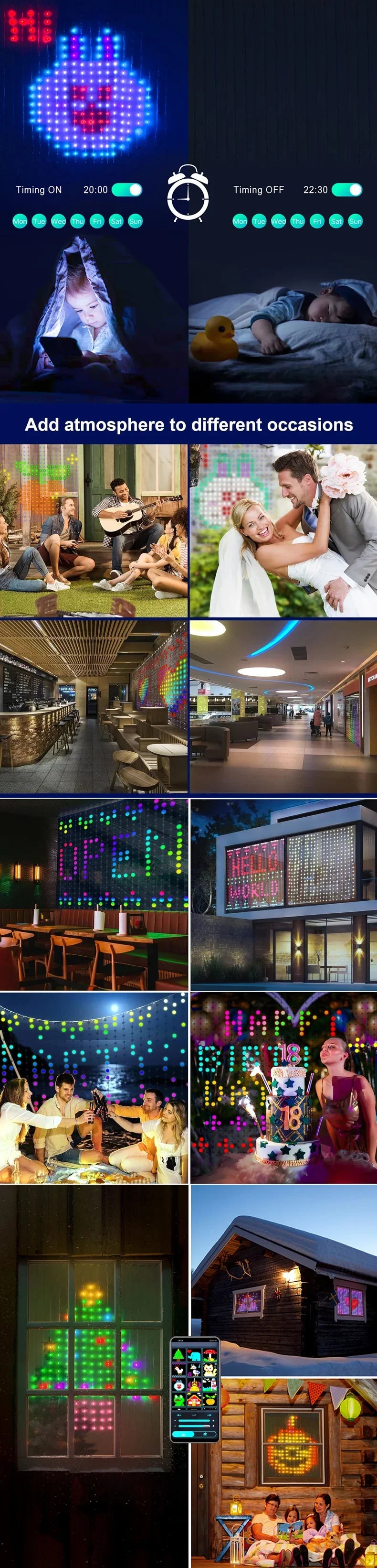 Smart LED Curtain Lights RGB Light String App Control Waterproof DIY Fairy Light USB Plug Text Pattern for Party Room Decoration