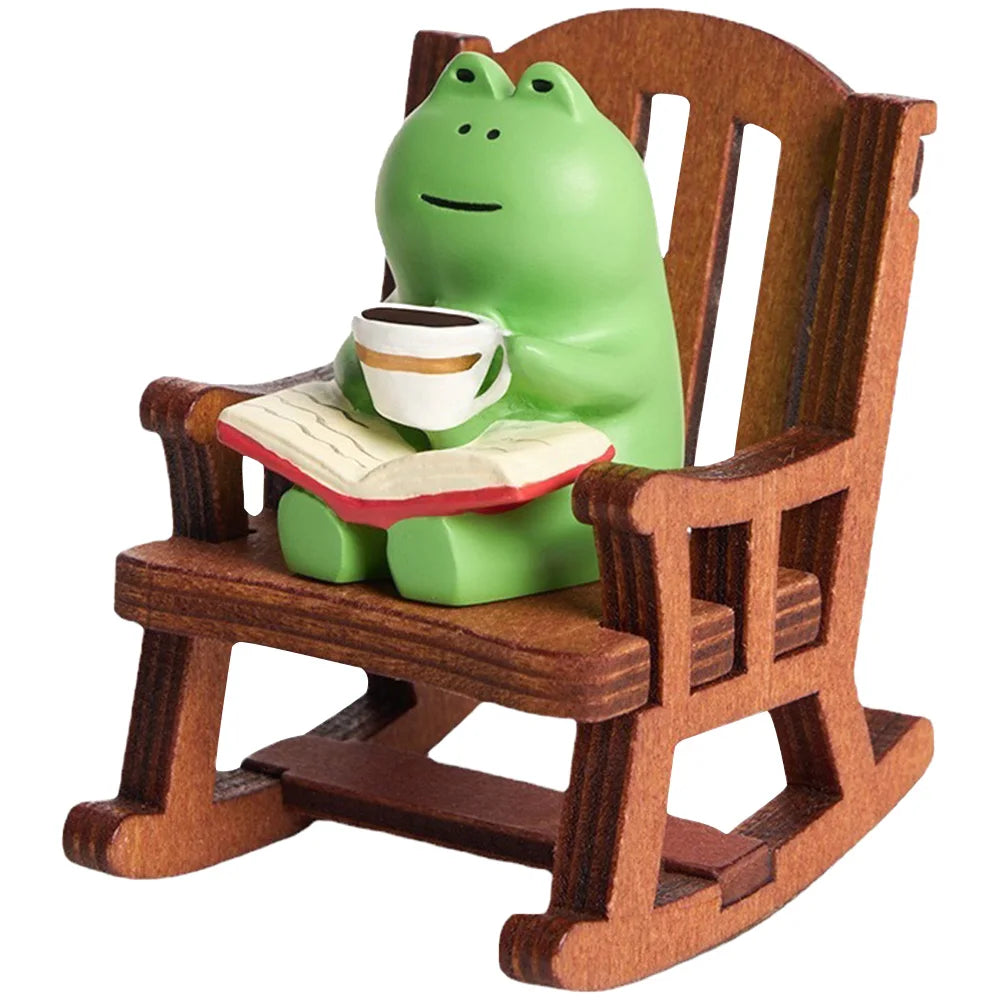 Handmade DIY Micro Rocking Chair Cartoon Frog Rocking Chair Rocking Chair Design with Book Coffee Home Bedroom Office Decoration