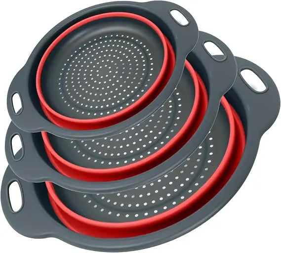 Collapsible Colander 3-Pack Set Space-Saving Foldable Kitchen Strainer with Non-Slip Base Durable Thickened PP+TPE Collapsible S