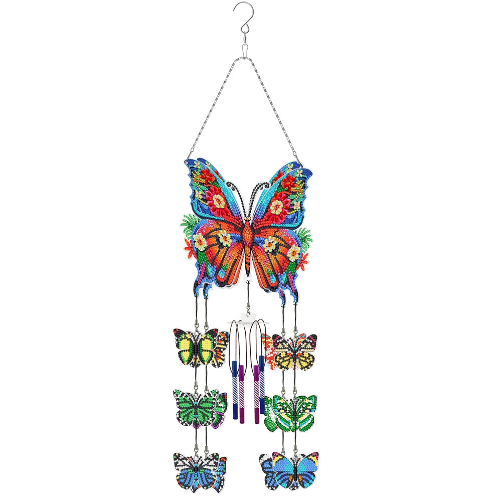 Double Sided Flower Butterflies Hanging Crystal Chime Ornament Wind Chimes DIY Diamond Kits for Garden Window Decor