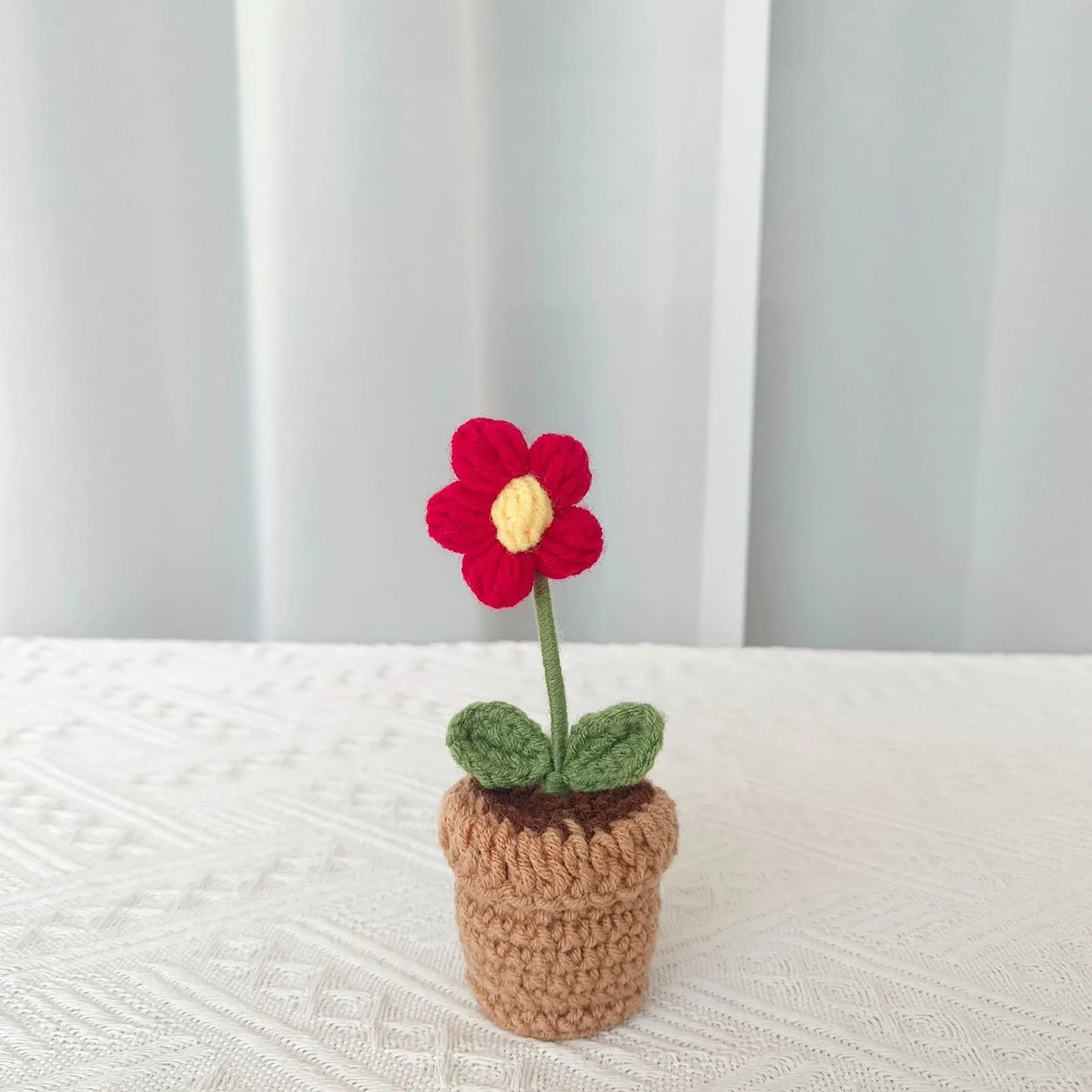 New Hand Knitting Potted Plants Handwoven Rose Sunflower Tulip Crochet Flower Bouquet Potted Ornament Table Home Room Decoration