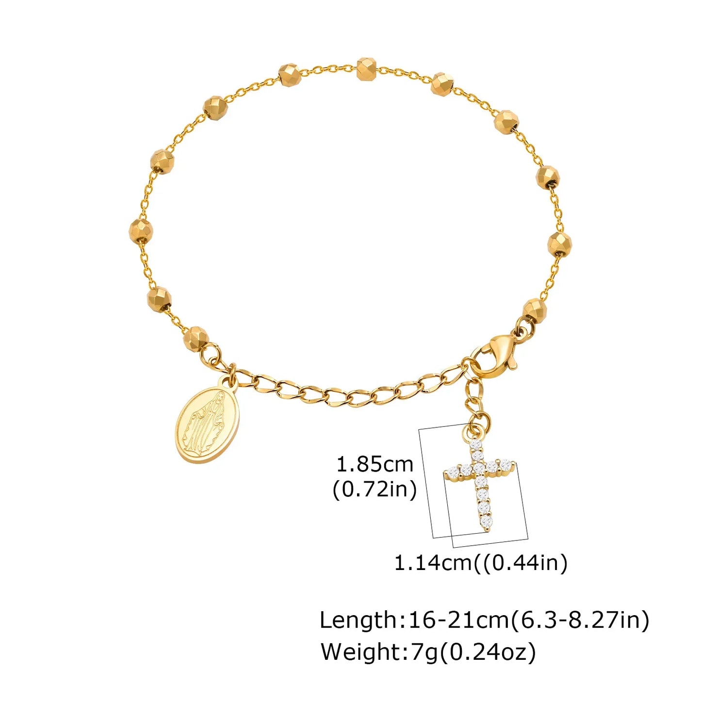 316L Stainless Steel Cross Bracelet for Women, Adjustable Chain Religious Christian Jewelry Daily Wear 2025 Trendy