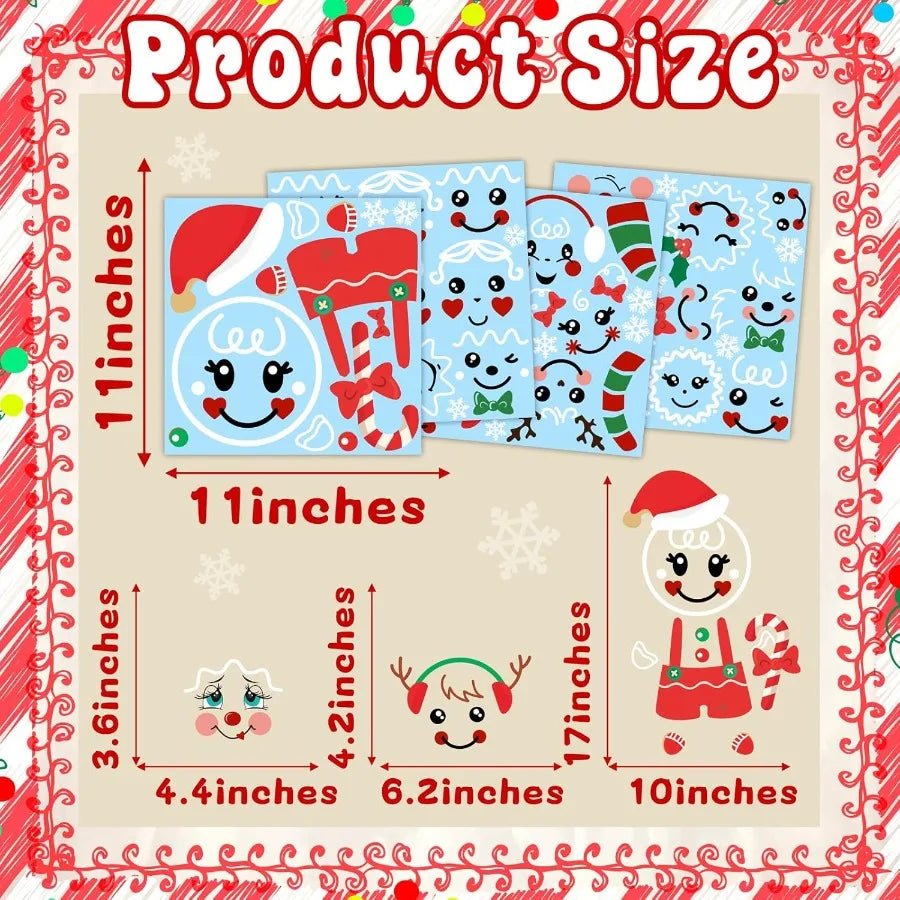 27 Pcs Christmas Stickers Gingerbread Man Face Stickers for Crafts Decoration Candy Bags Water Bottles Cartoon Snowman Face Dec
