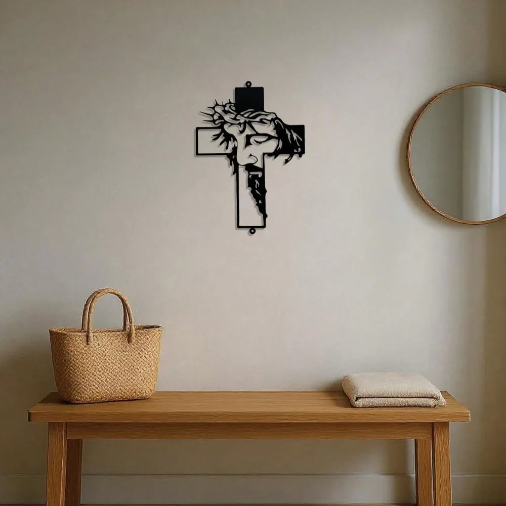 Premium 11.8Inch Jesus Metal Cross Wall Hanging–Rustic Christian Home Decor for Indoor&Outdoor Walls,Faith-Based Art for Bedroom