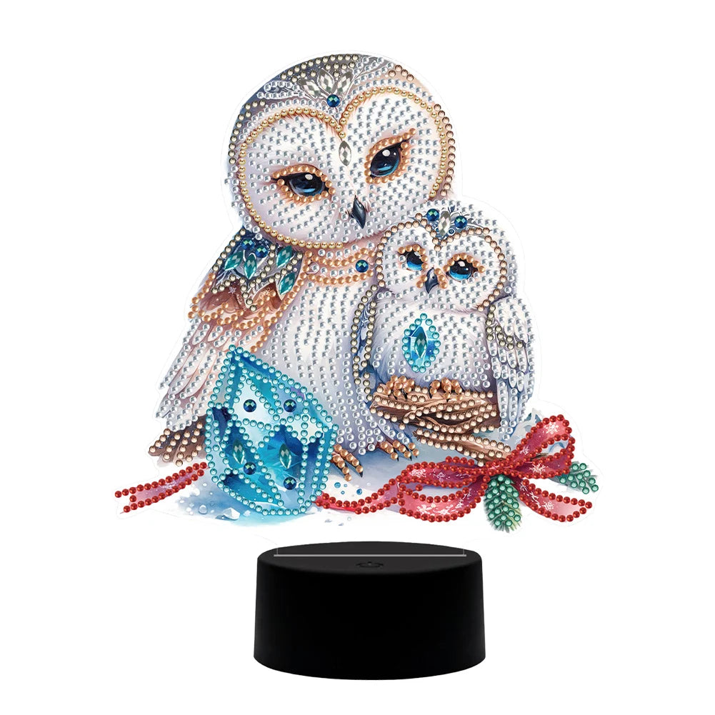 DIY Diamonds Painting Animals Table Lamp Handmade Diamond Mosaic Lamp LED Diamond Embroidery Night Lamp for Office Desktop Decor
