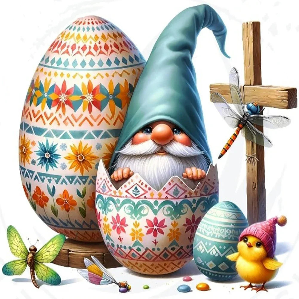 30*30CM 5D DIY Full Round Drill Diamond Painting Easter Gnome Egg Kit Home Decoration Art Craft Mosaic Painting
